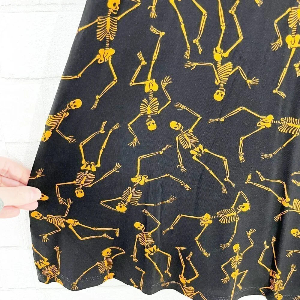 Modcloth Black & Orange Halloween Spooky Dancing Skeleton Print Tee Shirt - Picture 3 of 6